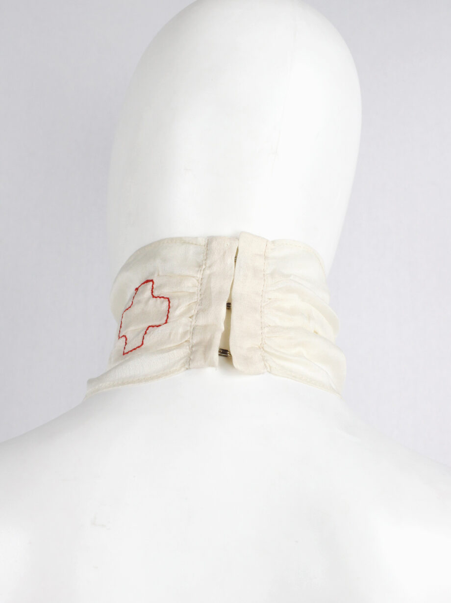 af Vandevorst off-white sheer lingerie choker with embroidered red cross spring 1999 (16)