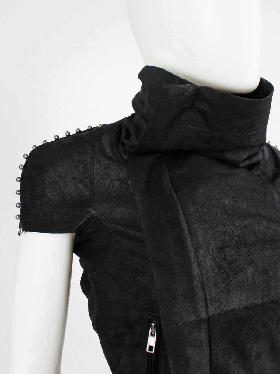 vintage Rick Owens black blistered leather vest with silver pearls along the shoulders (10)