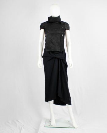 Rick Owens black blistered leather vest with silver pearls along the shoulders