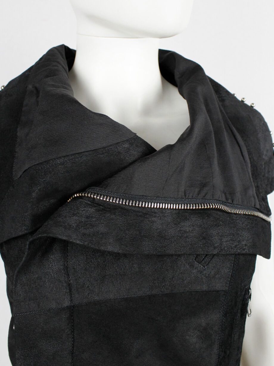 vintage Rick Owens black blistered leather vest with silver pearls along the shoulders (2)