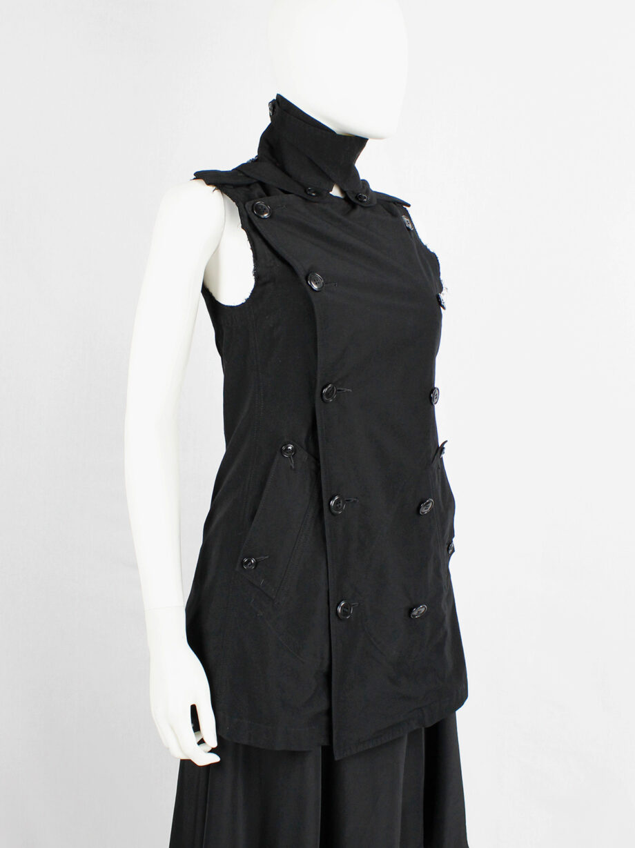 ys Yohji Yamamoto black double breasted vest with open back and removable collar (17)