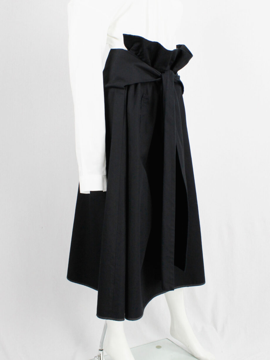 ys Yohji Yamamoto black voluminous skirt with front ties and paperbag waist (1)