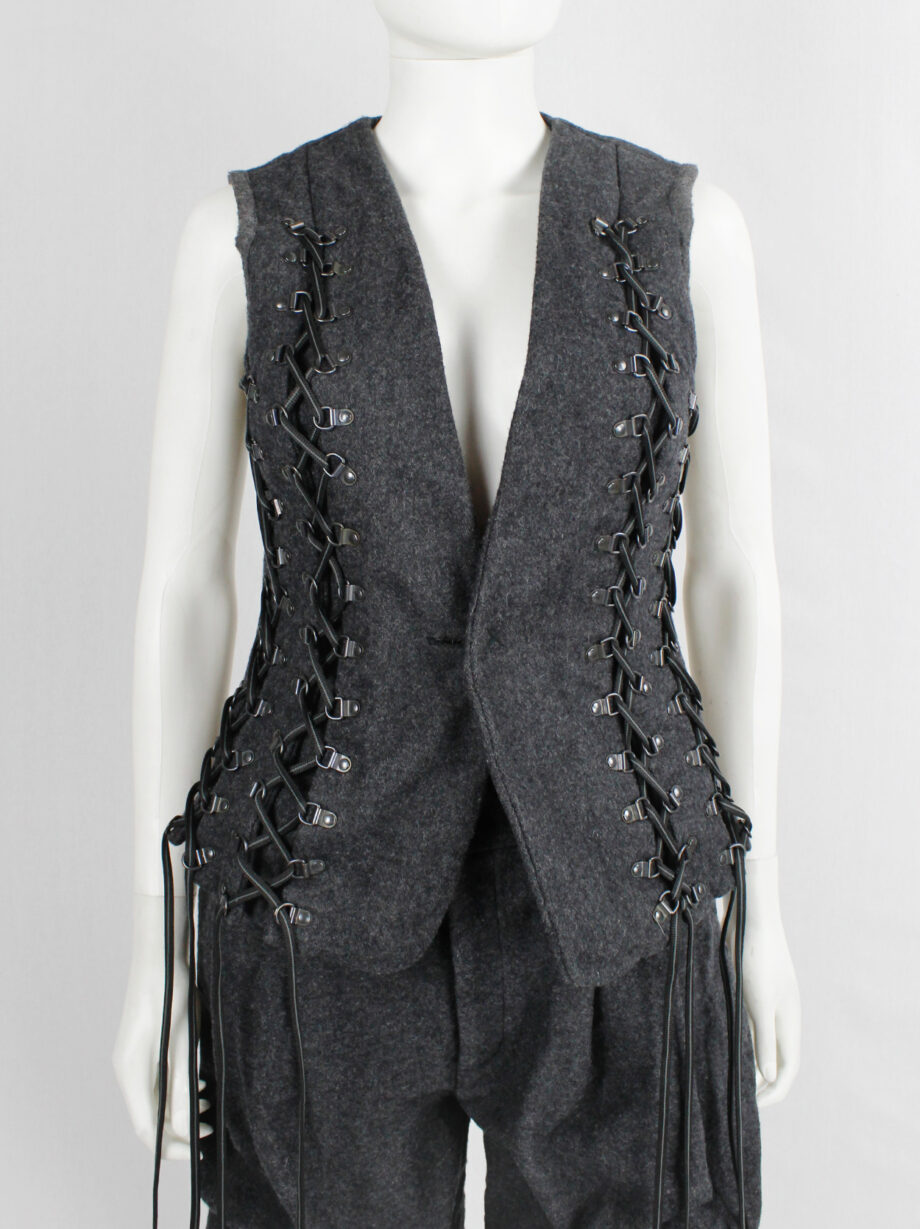 A.F. Vandevorst grey felt and metal vest with corset lacing fall 2015 (1)