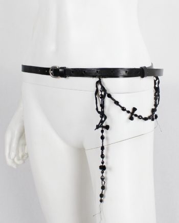 Ann Demeulemeester black leather belt with beaded rosary chain — fall 2005