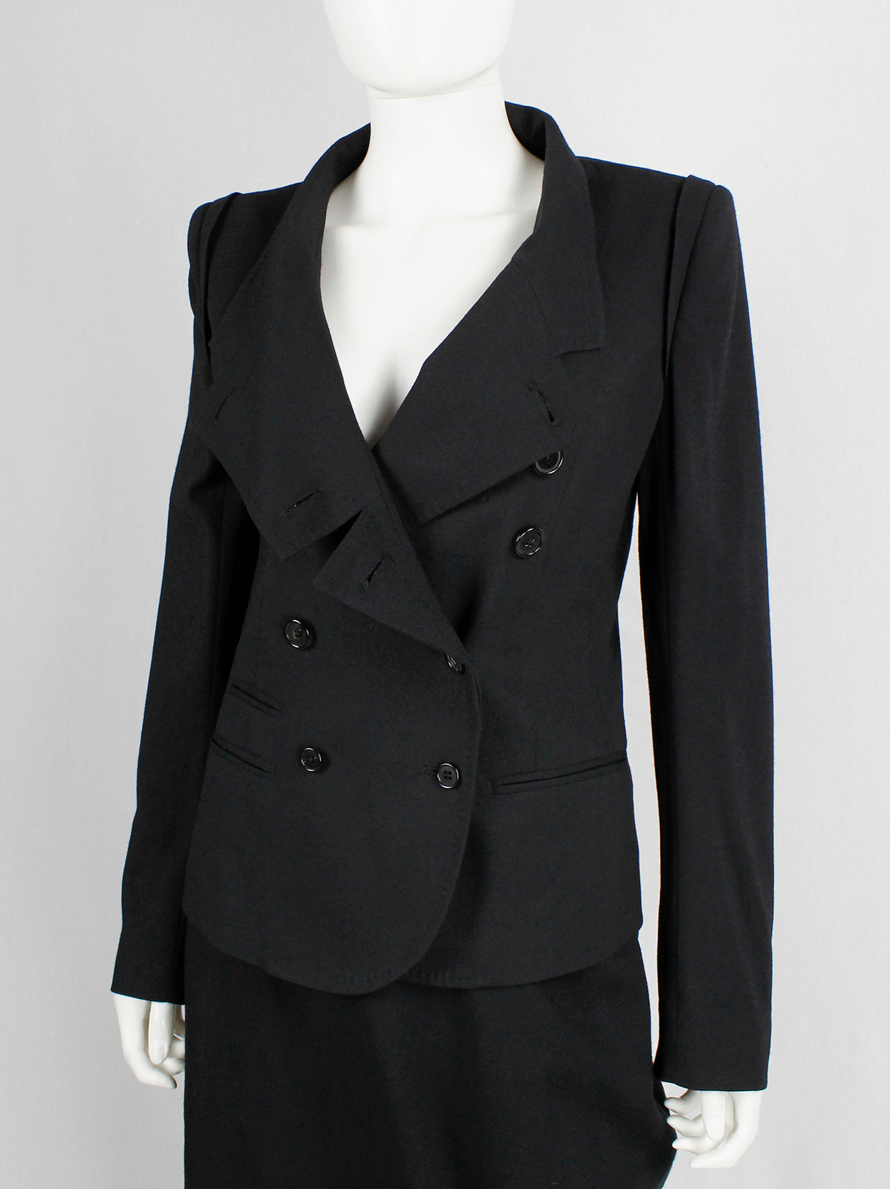 Ann Demeulemeester black double breasted jacket with front panel slit ...