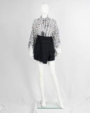 Ann Demeulemeester black front pleat shorts with double belt straps