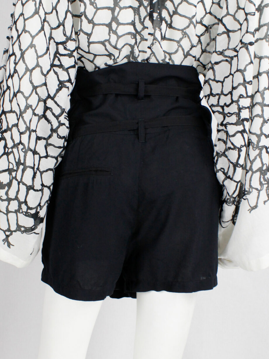 Ann Demeulemeester black front pleat shorts with double belt straps (3)
