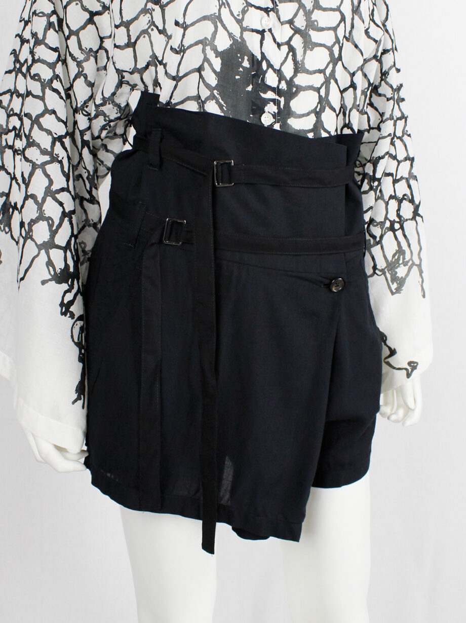 Ann Demeulemeester black front pleat shorts with double belt straps (8)