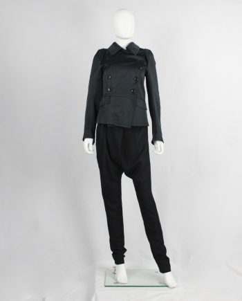 Ann Demeulemeester black satin double breasted jacket with large collar