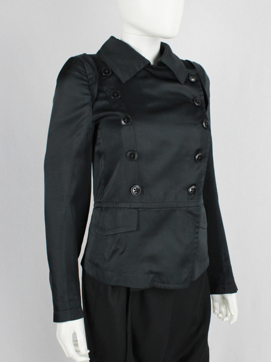 Ann Demeulemeester black satin double breasted jacket with large collar (13)