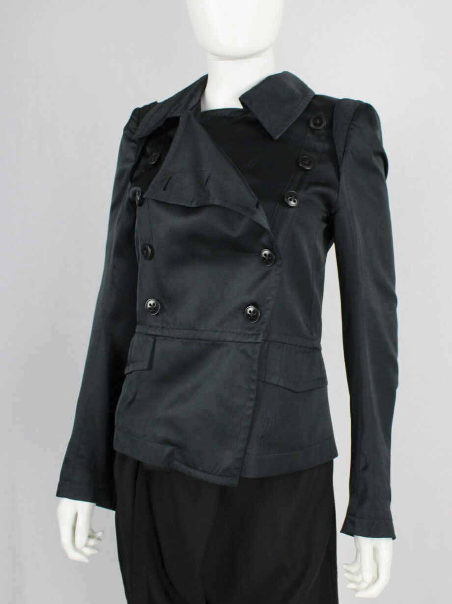 Ann Demeulemeester black satin double breasted jacket with large collar (20)