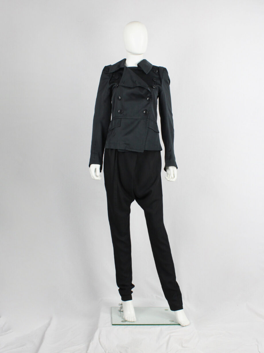 Ann Demeulemeester black satin double breasted jacket with large collar (22)