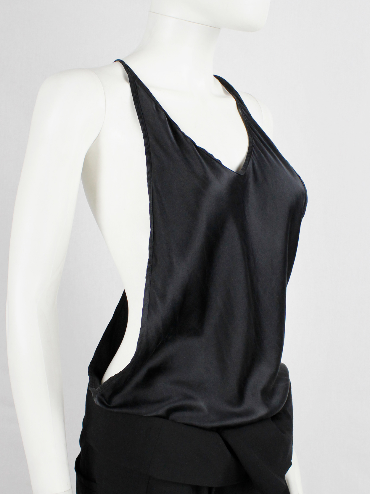 Ann Demeulemeester black silk backless top with fine back strap ...