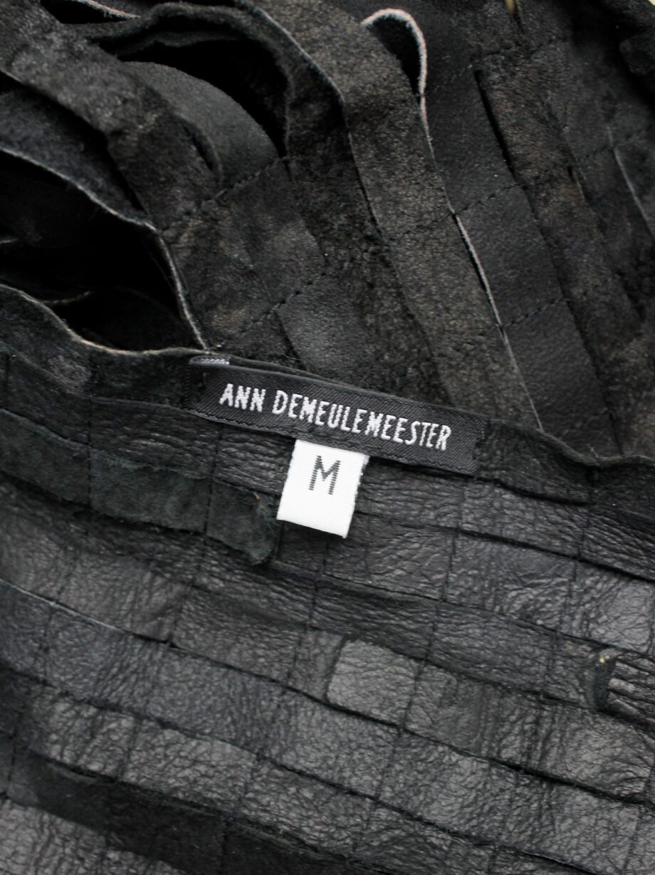 Ann Demeulemeester black wide leather belt with fringe ends made of 18 ribbons fall 2002 (12)
