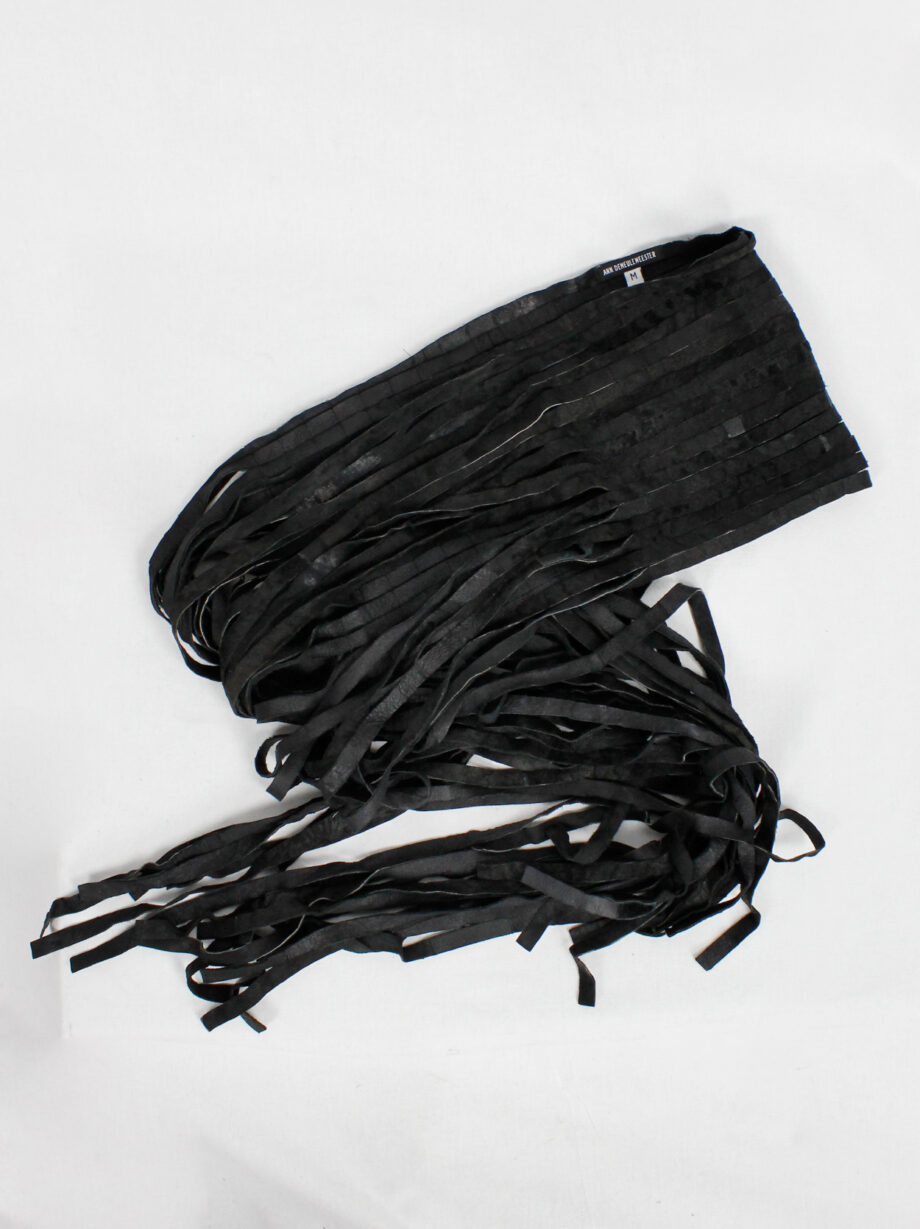Ann Demeulemeester black wide leather belt with fringe ends made of 18 ribbons fall 2002 (14)
