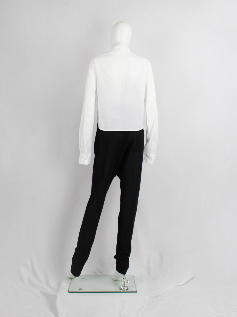 Ann Demeulemeester white cropped shirt with extra long sleeves and semi-covered buttons (1)