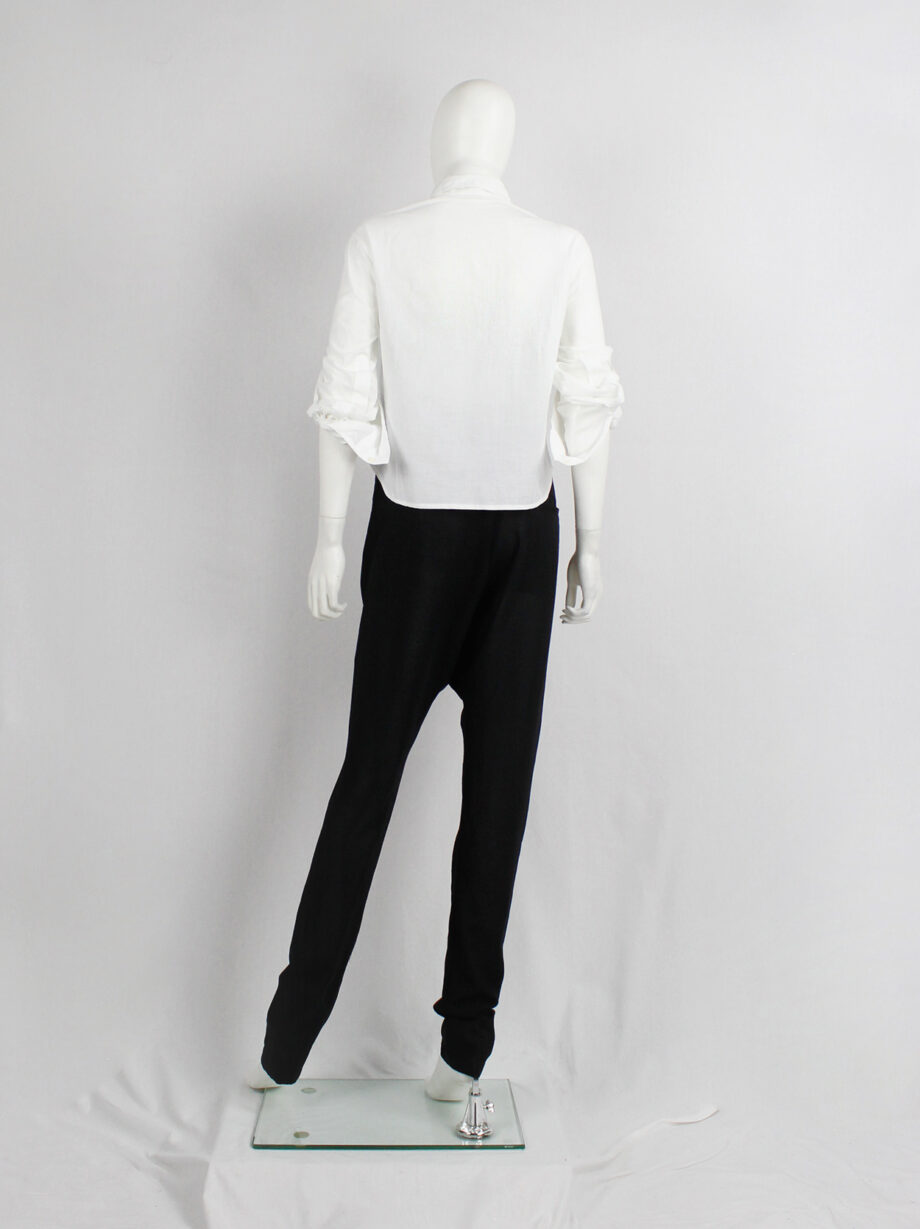 Ann Demeulemeester white cropped shirt with extra long sleeves and semi-covered buttons (2)