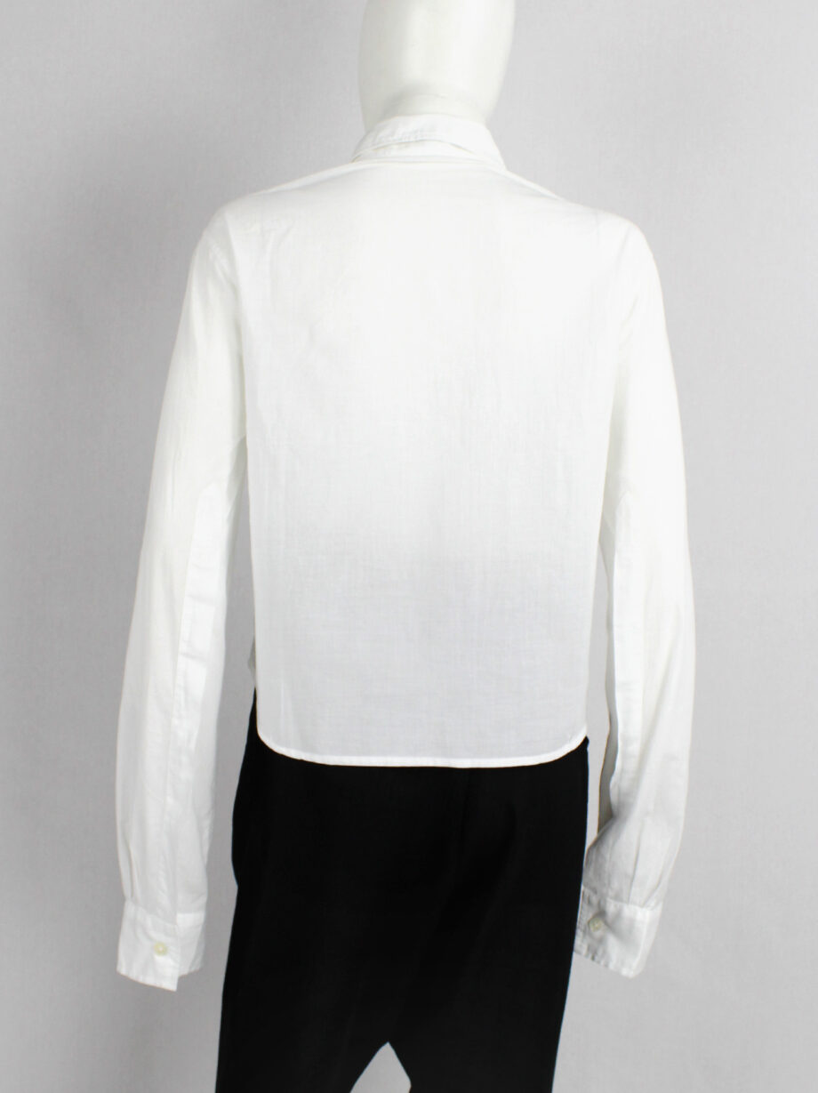 Ann Demeulemeester white cropped shirt with extra long sleeves and semi-covered buttons (20)