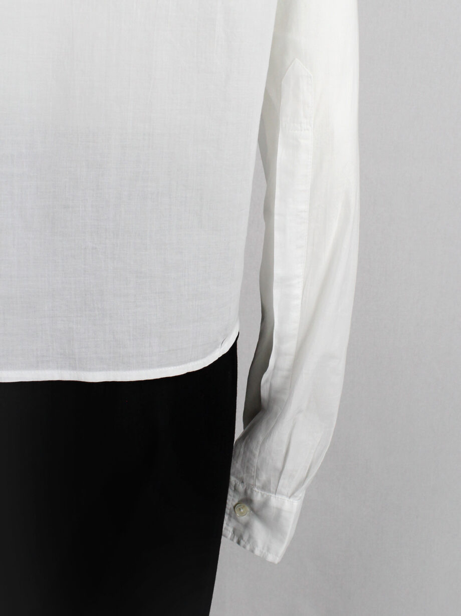 Ann Demeulemeester white cropped shirt with extra long sleeves and semi-covered buttons (21)