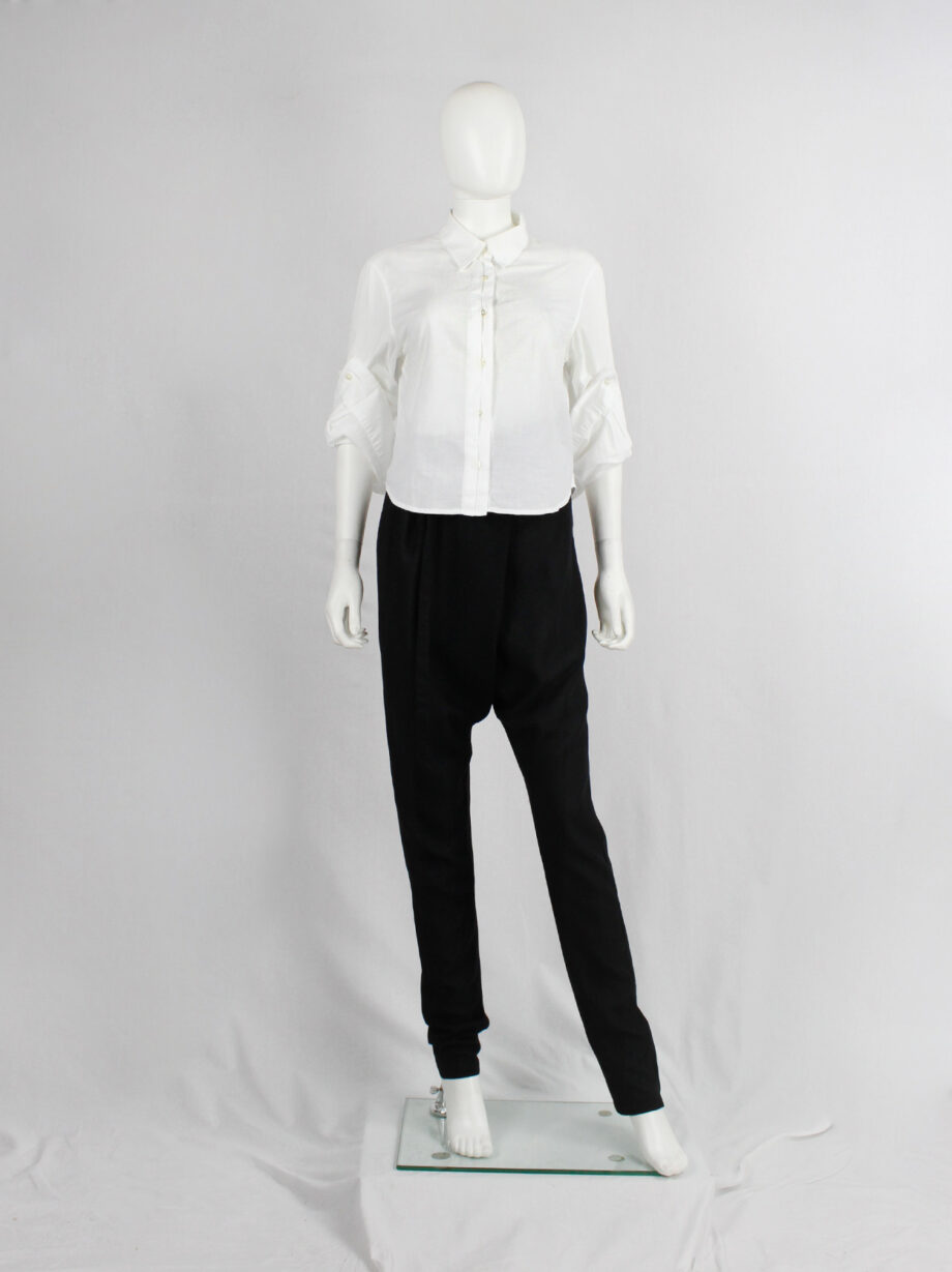 Ann Demeulemeester white cropped shirt with extra long sleeves and semi-covered buttons (8)