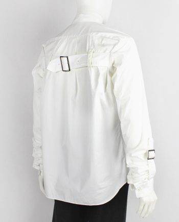 Comme des Garçons Shirt white shirt with belt straps across the back and at the gathered sleeves