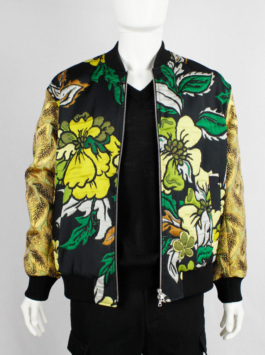 Dries Van Noten green and yellow floral embroidered bomber jacket with gold brocade sleeves (10)