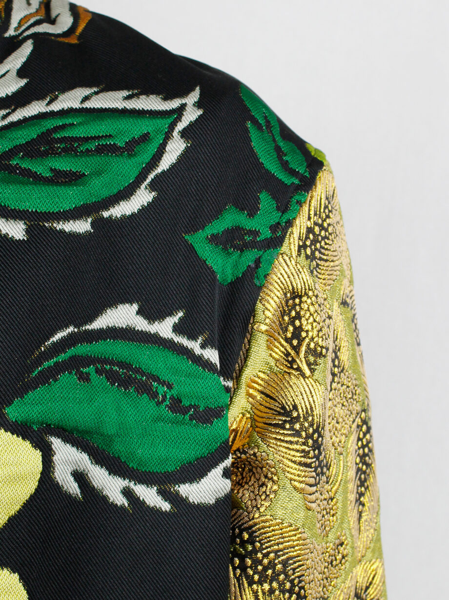 Dries Van Noten green and yellow floral embroidered bomber jacket with gold brocade sleeves (11)