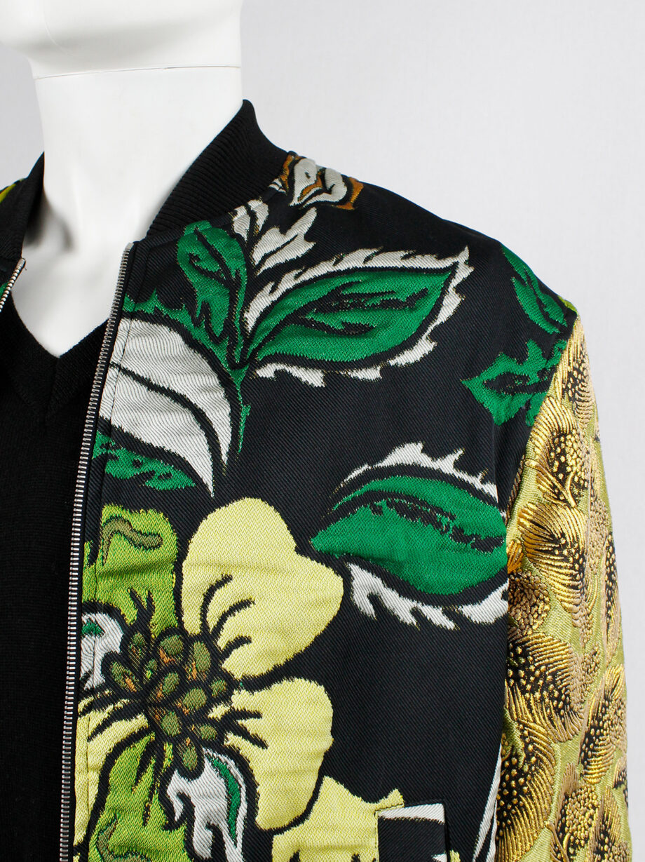 Dries Van Noten green and yellow floral embroidered bomber jacket with gold brocade sleeves (12)