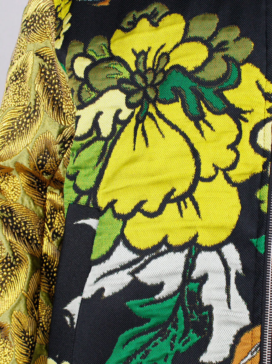 Dries Van Noten green and yellow floral embroidered bomber jacket with gold brocade sleeves (16)