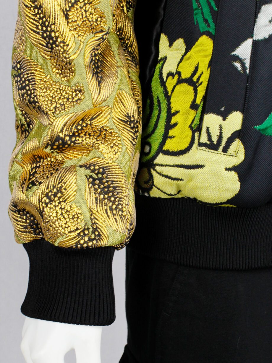 Dries Van Noten green and yellow floral embroidered bomber jacket with gold brocade sleeves (20)