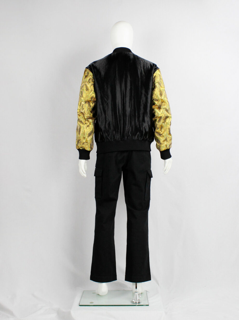 Dries Van Noten green and yellow floral embroidered bomber jacket with gold brocade sleeves (3)