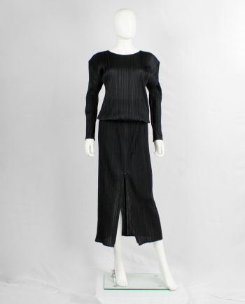 Issey Miyake Pleats Please black maxi skirt with front zipper — early 2000's