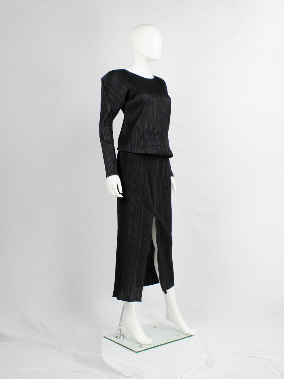 Issey Miyake Pleats Please black maxi skirt with front zipper early 2000 (5)