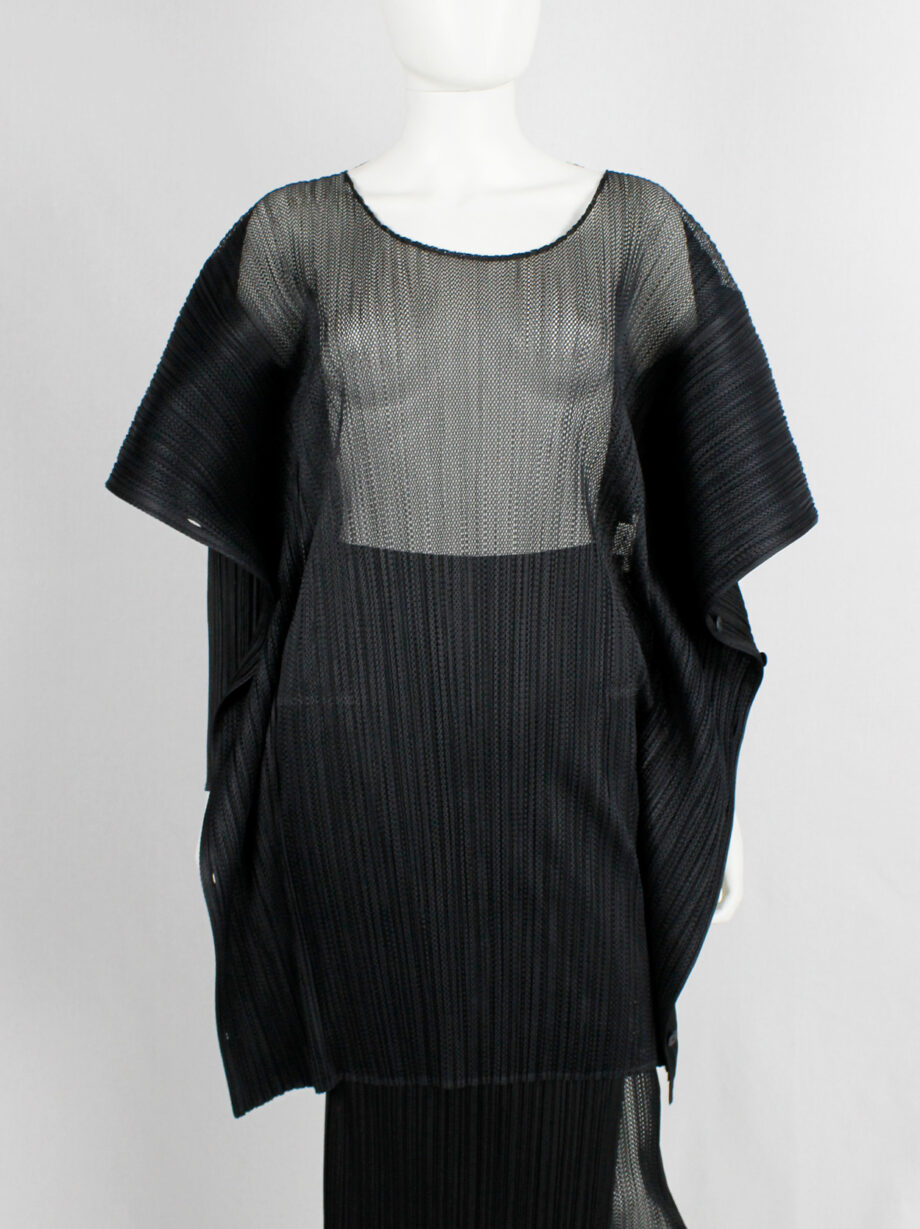 Issey Miyake Pleats Please black square jumper buttoned into a folded cardigan (10)