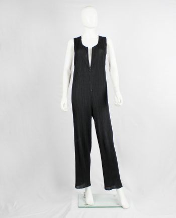 Issey Miyake Pleats Please dark navy pleated jumpsuit with front zipper