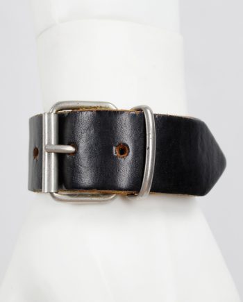 Lieve Van Gorp black leather belt bracelet with embossed logo