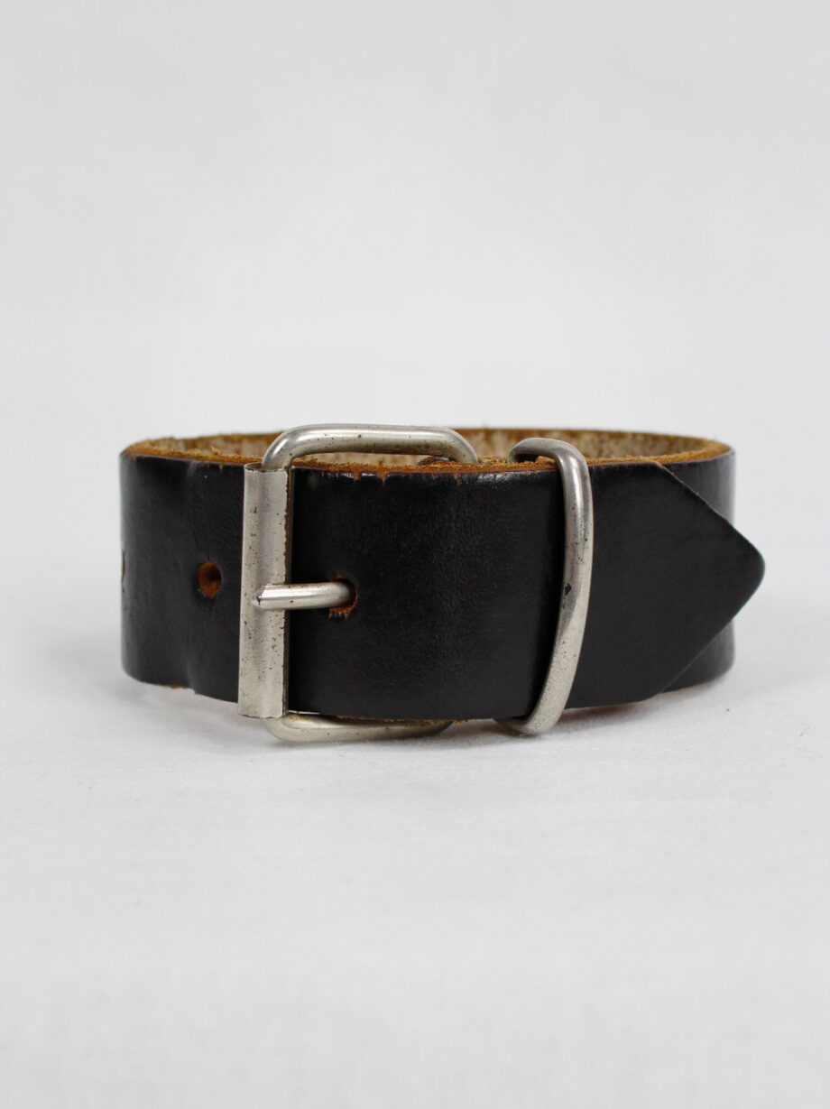 Lieve Van Gorp black leather belt bracelet with embossed logo (3)