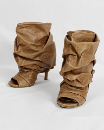 Maison Margiela brown 'paper bag' ankle boots with stiletto heel (37) — spring 2010