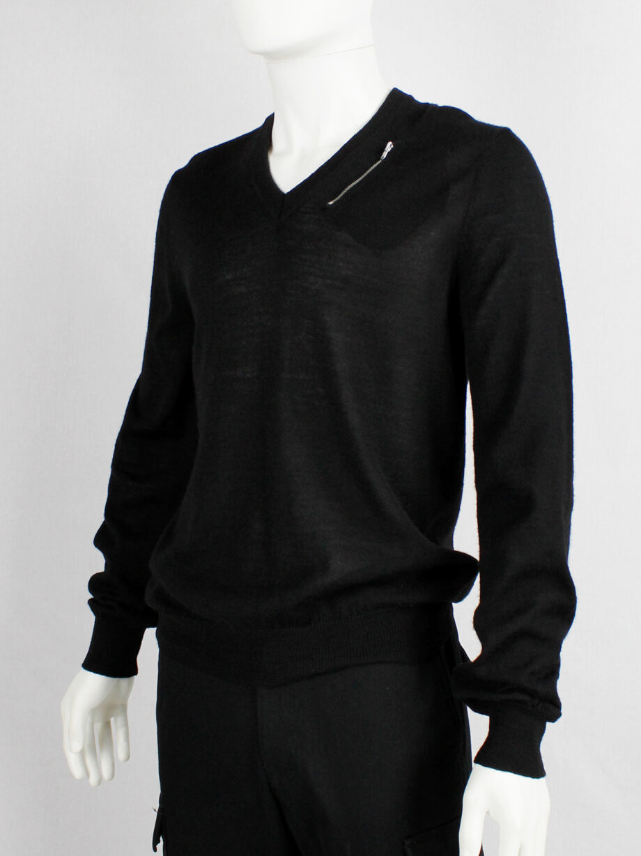 Maison Martin Margiela black jumper with slanted zipper pocket at the neck fall 2006 (15)