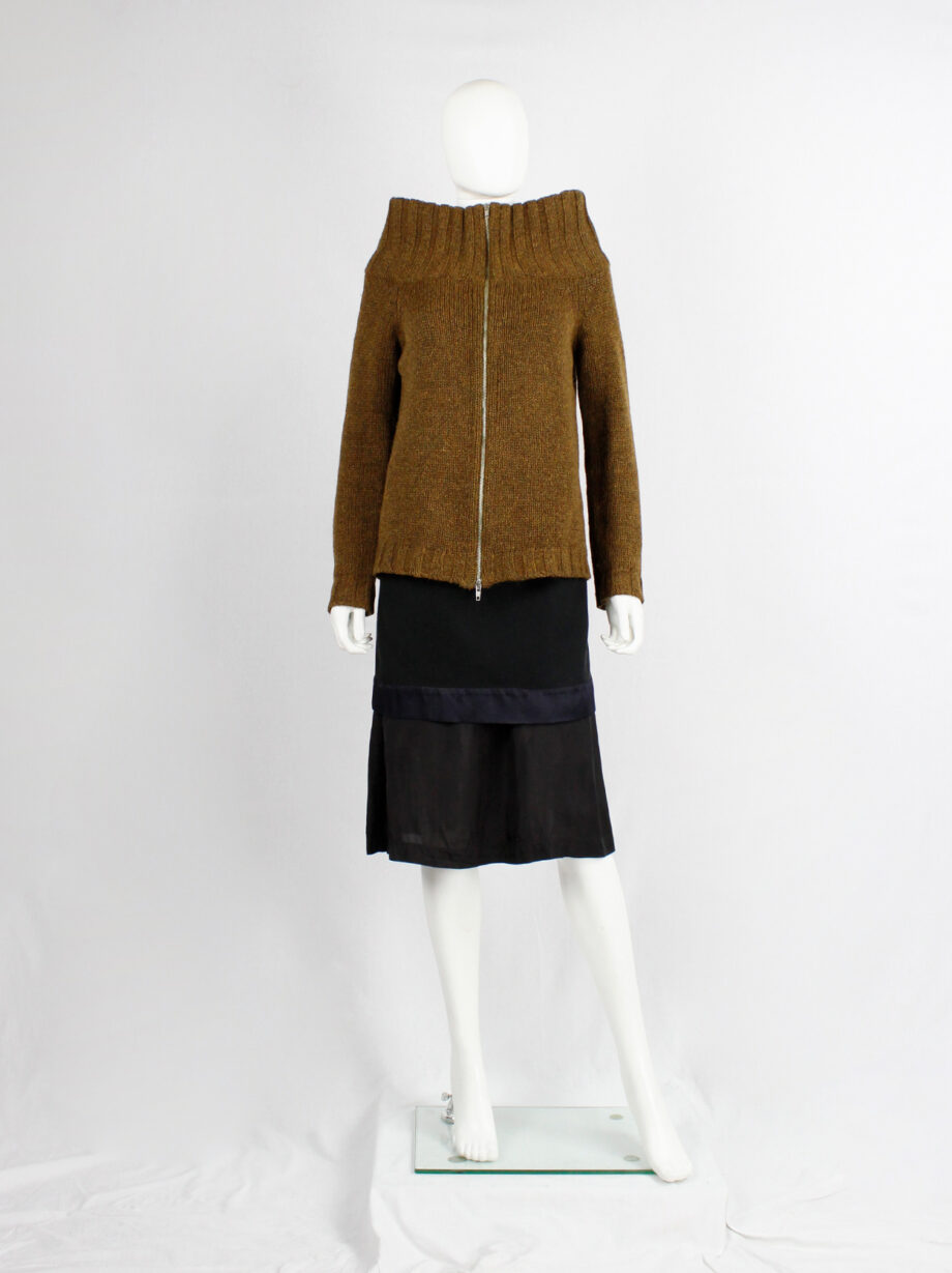 Maison Martin Margiela brown zipper jumper with oversized standing neckline fall 1998 (10)