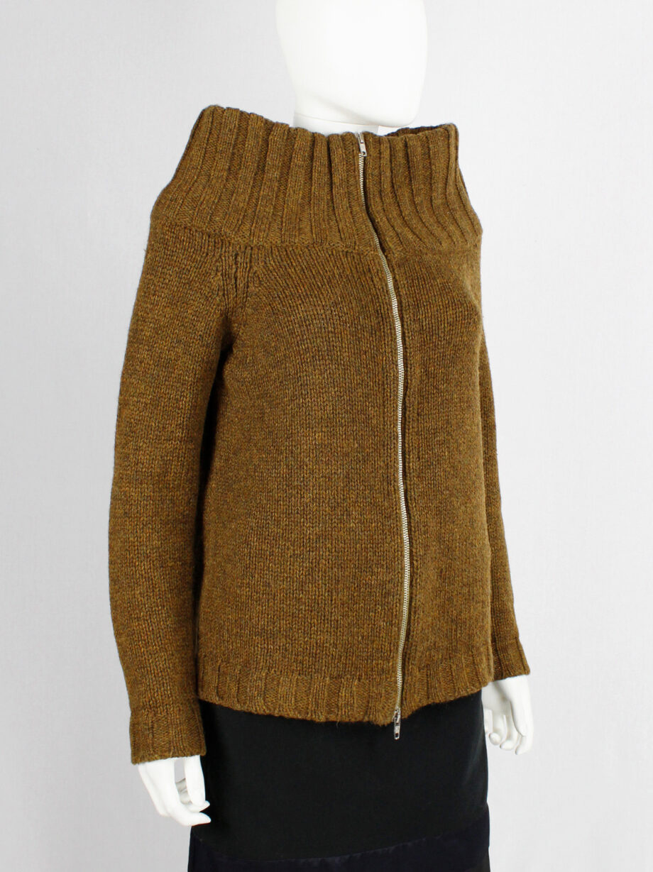 Maison Martin Margiela brown zipper jumper with oversized standing neckline fall 1998 (12)