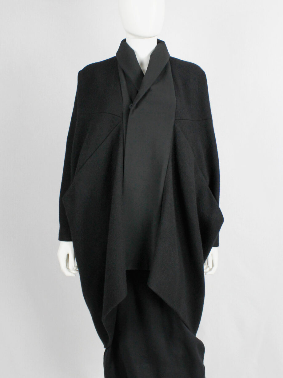 Rick Owens MOUNTAIN black large cocoon coat with silk front panel fall 2012 (1)