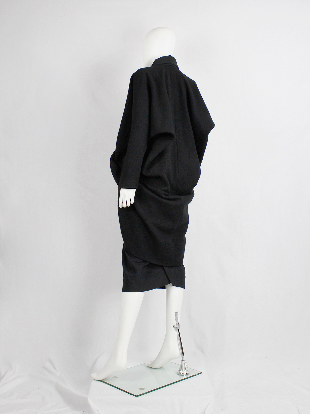 Rick Owens MOUNTAIN black oversized cocoon coat with front panel — fall ...