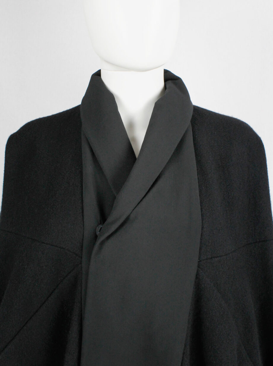 Rick Owens MOUNTAIN black large cocoon coat with silk front panel fall 2012 (2)