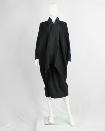 Rick Owens MOUNTAIN black oversized cocoon coat with front panel — fall 2012