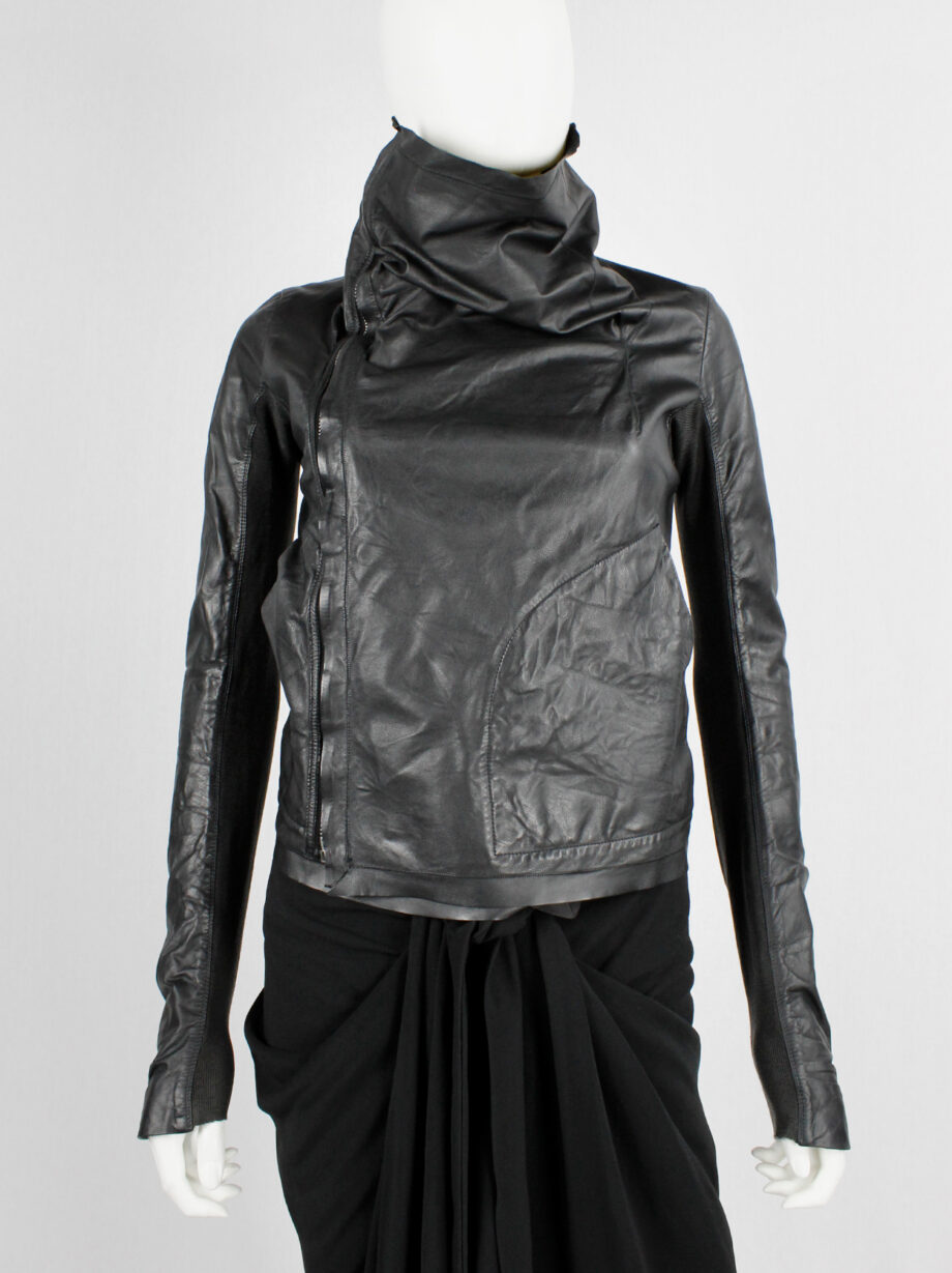 Rick Owens black leather classic biker jacket with standing neckline (12)