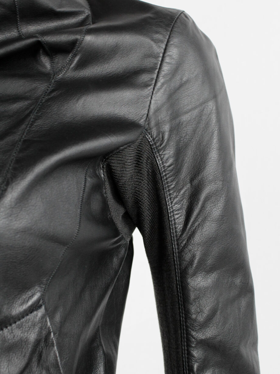 Rick Owens black leather classic biker jacket with standing neckline (14)