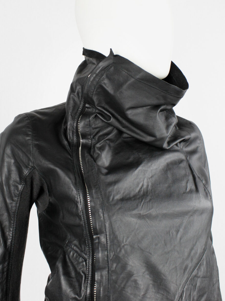 Rick Owens black leather classic biker jacket with standing neckline (15)