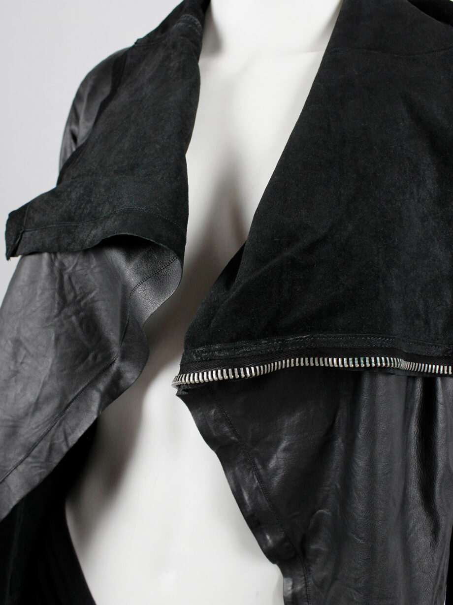 Rick Owens black leather classic biker jacket with standing neckline (7)