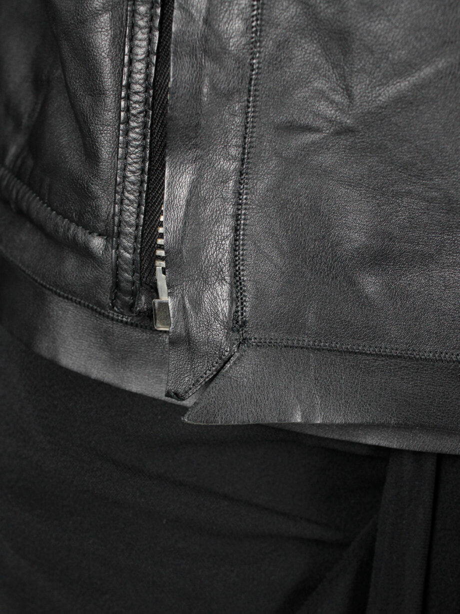 Rick Owens black leather classic biker jacket with standing neckline (9)